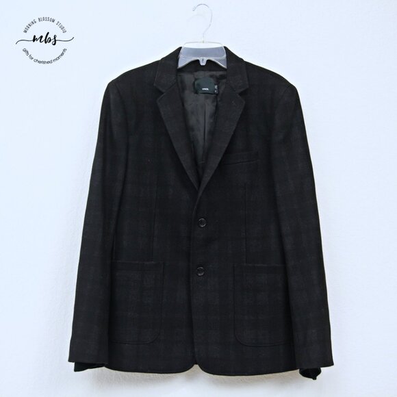 Vince Wool Blend Plaid Blazer with Elastic Cuff Black Men 42 - Picture 1 of 9